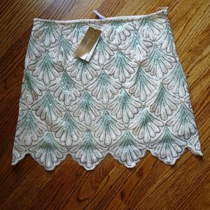 Alya Mini Sequin Floral Cocktail Party Seashell Mermaid Gold Short Skirt Large